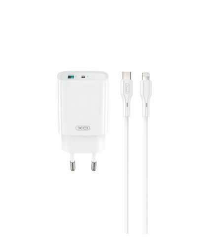 XO ładowarka sieciowa CE30 PD 30W 1x USB-C 1x USB biała + kabel USB-C - Lightning TFO GSM188179