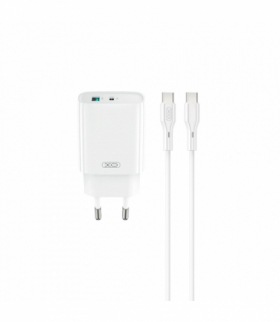 XO ładowarka sieciowa CE30 PD 30W 1x USB-C 1x USB biała + kabel USB-C - USB-C TFO GSM188180