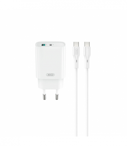 XO ładowarka sieciowa CE30 PD 30W 1x USB-C 1x USB biała + kabel USB-C - USB-C TFO GSM188180