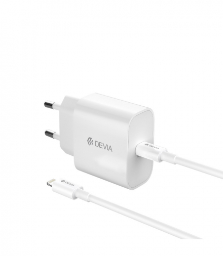Devia ładowarka sieciowa Smart PD GaN 30W 1x USB-C biała + kabel USB-C - Lightning TFO BRA014308