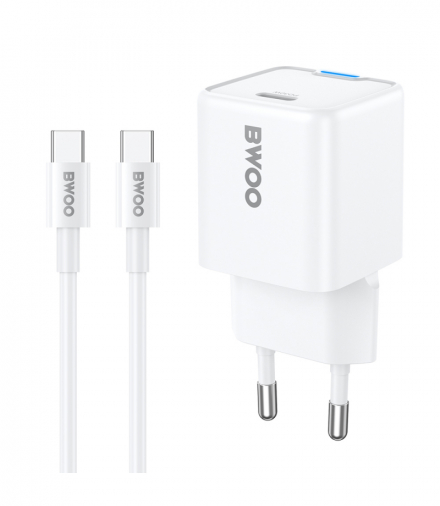 BWOO ładowarka sieciowa PD GaN USB-C + kabel USB-C - USB-C 60W biała TFO GSM188844