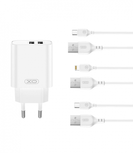 XO ładowarka sieciowa CE34 2x USB 2,4A biała + kabel Lightning TFO GSM191552