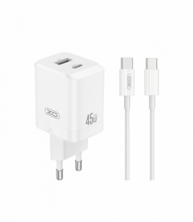 XO ładowarka sieciowa CE36 PD 45W 1x USB-C 1x USB biała + kabel USB-C - USB-C TFO GSM192953