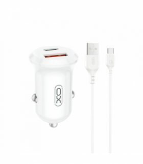 XO ładowarka samochodowa CC69 PD 30W QC 1x USB 1x USB-C biała + kabel USB - USB-C TFO GSM192947