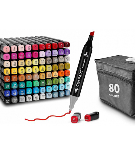 Kolorowe markery, flamastry dwustronne zestaw 80szt czarne LAMEX LXUM7-80B