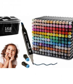 Kolorowe markery, flamastry dwustronne zestaw 168szt czarne LAMEX LXUM7-168