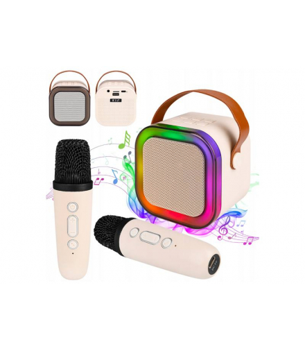 PRZENOŚNY ZESTAW KARAOKE GŁOŚNIK BLUETOOTH RGB DWA MIKROFONY USB MINI JACK LAMEX LXGA34