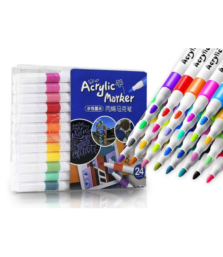 Flamastry markery akrylowe, do malowania powierzchni, kamieni, metalu 24 szt LAMEX LXFA01