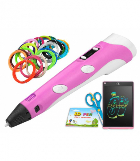 Długopis 3D PEN Magiczny Drukarka 3D różowy, wkład 110M, kolorowanka ze wzorami + tablet graficzny LAMEX LXAS39P