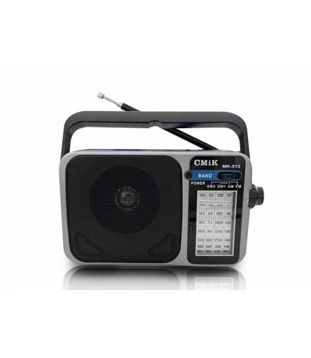 Radio przenośne campingowe MK-513, FM, AUX, latarka, akumulator 800mAh, kabel USB-C, srebrne LAMEX LXMK513S