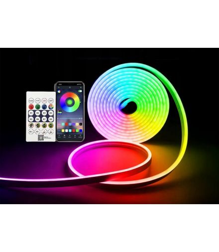 NEON FLEX LED RGB W 10m, IP65, multikolor, bluetooth, timer, pilot HQ, BT LAMEX LXNL100