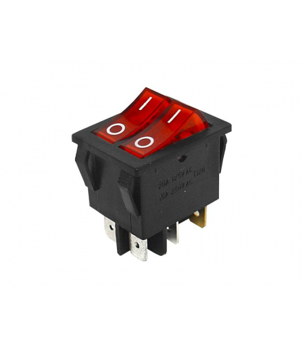 Przełącznik kołyskowy podświetlany ON – OFF 6 pinowy, czerwony. LAMEX LXXL2101-1CC