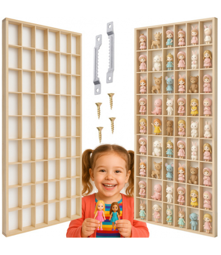 Półka drewniana na lalki 10cm, 54 przegródki, Kruzzel 26969 18350