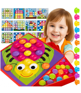 Układanka edukacyjna, guzikowa dla dzieci, mozaika edukacyjna, montessori, grzybki, trening rączek Iso Trade 26107 18305