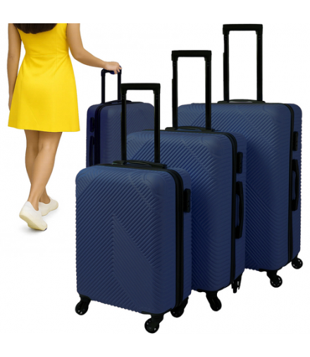Zestaw walizek 3w1, zestaw walizek podróżnych, duża, średnia, mała, na kółkach, walizki na bagaż - granatowe Trizand 26664 18309