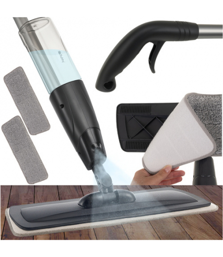 Mop płaski ze spryskiwaczem mikrofibra 41 cm pojemny 600 ml + 2 ściereczki Ruhhy 26152 18329
