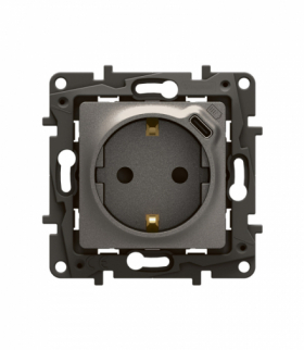 NOWE NILOE - GNIAZDO SCHUKO 2P+Z Z USB C Z PRZESŁONĄ ZACISKI AUTO STALOWE LEGRAND NP3312MG