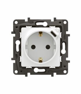 NOWE NILOE - GNIAZDO SCHUKO 2P+Z Z USB C Z PRZESŁONĄ ZACISKI AUTO BIAŁE LEGRAND NP3312WH