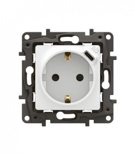 NOWE NILOE - GNIAZDO SCHUKO 2P+Z Z USB C Z PRZESŁONĄ ZACISKI AUTO BIAŁE LEGRAND NP3312WH