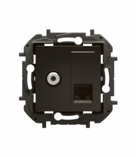 NOWE NILOE- GNIAZDO TV TYP "F" + GNIAZDO RJ 45 KAT. 6 UTP CZARNE LEGRAND NP493BK