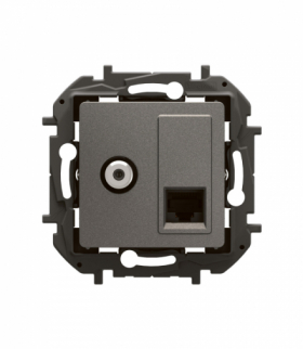 NOWE NILOE- GNIAZDO TV TYP "F" + GNIAZDO RJ 45 KAT. 6 UTP STALOWE LEGRAND NP493MG