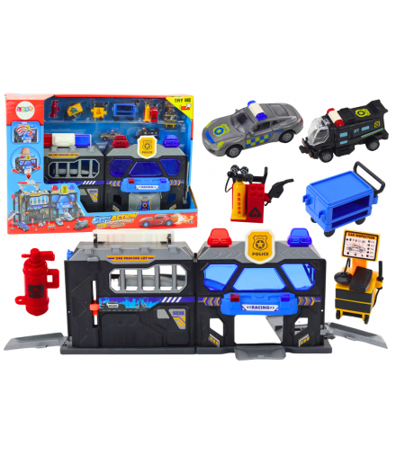 Zestaw Rozkładany Tor Garaż W Walizce Policja Światła I Dźwięki LEAN TOYS 18709