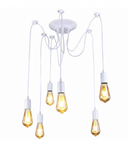 Lampa sufitowa, pająk, 6 ramion x 115cm, E27, biała ATL ZD74B