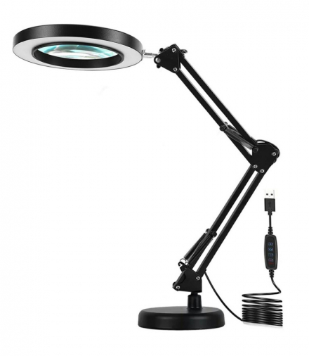 Lampka lupa kosmetyczna, biurkowa, USB, ciepła/neutralna/zimna, duże szkło powiększające (x3), regulacja jasności 10 stopni, pilot na kablu, 12W, ATL ZD144