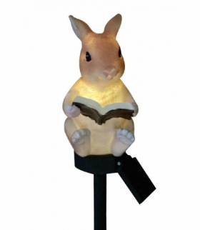 Niecodzienna, solarna lampa ogrodowa LED w kształcie królika czytającego książkę, 6-8 godzin ciągłej pracy, 43cm, ATL ZD50R