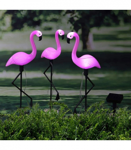 Zestaw 3 niecodziennych, solarnych lamp ogrodowych LED w kształcie flaminga, 6-8 godzin ciągłej pracy, 52.5cm, ATL ZD50K