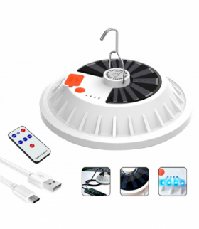 Lampa kempingowa, 2x akumulator 18650 + panel solarny 60 LED + pilot, regulacja mocy świecenia, IP65, powerbank, ATL ZD13A