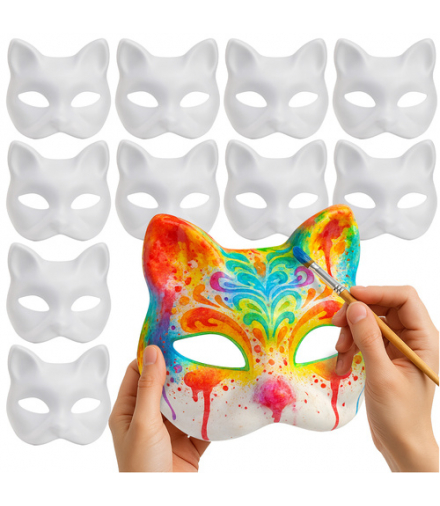 Maska kota na twarz do malowania, zestaw maski + gumki, kreatywne DIY Ruhhy 26000 18368