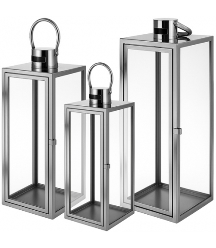 Lampion szklany duży, srebrny, latarnia, lampa, zestaw 3 lampionów, 63/49/38cm, do świec i dekoracji, 3szt. Ruhhy 26477 18369