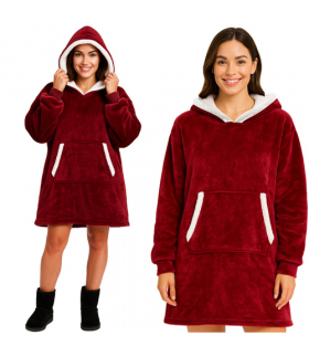 Koc bluza z kapturem oversize, długa, duża, ciepła i gruba kocobluza, futrzak XXL, koc czerwony Ruhhy 26145 18385