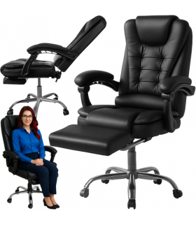 Fotel biurowy obrotowy, krzesło biurowe obrotowe do biurka + podnóżek czarny Malatec 26195 18314