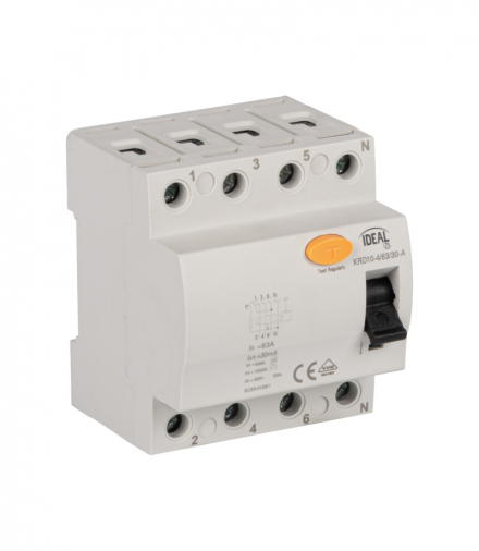 Wyłącznik różnicowo-prądowy, A, 4P, 63A, 30ma, 0.03A, KRD10-4/63/30-A Kanlux 38746