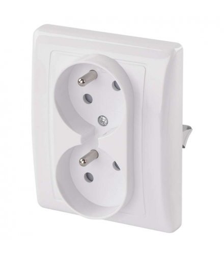 Gniazdo podwójne FRENCH IP20 błyszczące białe EMOS A6001.1