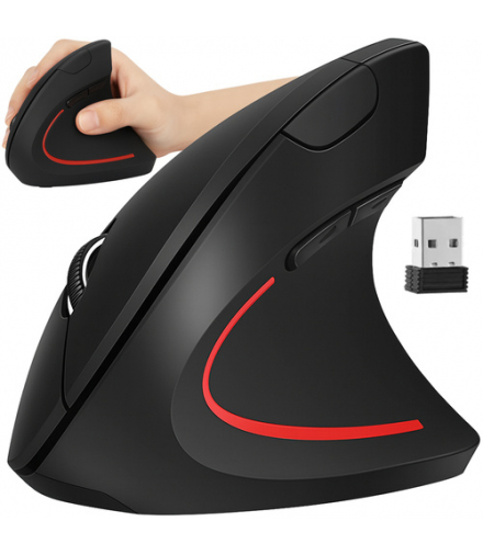 Mysz bezprzewodowa 6 przycisków, ergonomiczna, pionowa myszka wertykalna do komputera, uniwersalna na USB 2.4GHz, 800/1000/1200DPI, 2xAAA, praworęczna, Izoxis 26628 18404