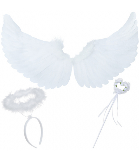 Skrzydła anioła białe na jasełka + aureola na głowę i różdżka w kształcie serca, strój aniołka 3 elementy, Ruhhy 26478 18416