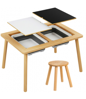 Drewniany stolik edukacyjny dla dzieci, sensoryczny piaskownica na piasek i wodę XL, Stolik sensoryczny z krzesełkiem, 3+ Kruzzel 26366 18421