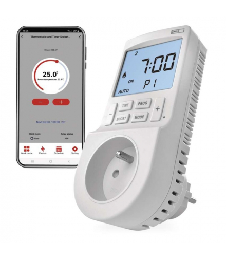 GoSmart Termostat gniazdkowy z funkcją timera cyfrowego 2w1 z WiFi EMOS P56601FR