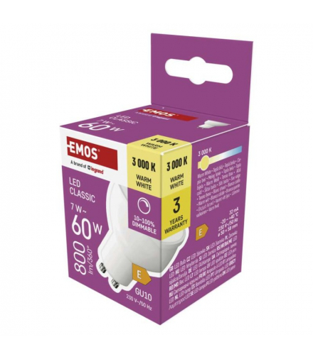 Żarówka LED Classic MR16 GU10 7 W (60 W) 800 lm ciepła biel ściemnialna EMOS ZQ8E42D