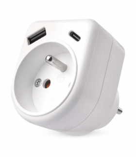 Rozgałęźnik z ładowarką 1×230v, 1×USB-A+1×USB-C, biały EMOS P0074