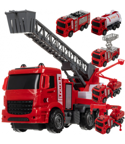 Duży zestaw 6 ciężarówek strażackich, wóz strażacki dla dzieci, straż pożarna, dla małych miłośników ratownictwa 6w1, Iso Trade 26305 18477