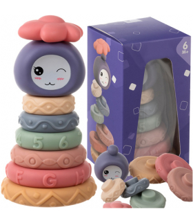 Klocki sensoryczne dla dzieci, gumowe miękkie kreatywne, wieża Montessori, piramidka 8szt. Iso Trade 26718 18482