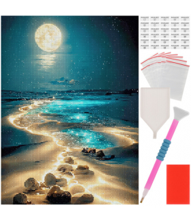 Haft diamentowy Plaża, diamond paintingm, mozaika diamentowa 5D, duży zestaw, obraz Plaża, 40x30cm Maaleo 26769 18440