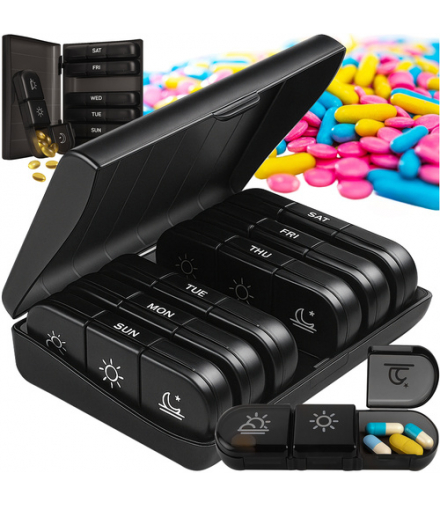 Pojemnik na leki 7 dniowy, organizer na tabletki, pudełko, kasetka na 7 dni i 3 pory dnia, Ruhhy 26346 18447