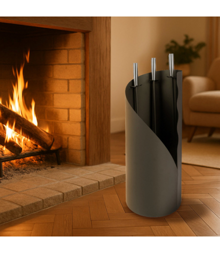 Przybory kominkowe loft, akcesoria do kominka, pieca, zestaw 4w1, stojak, Kaminer 25970 18426