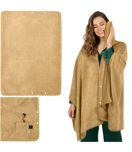 Narzuta, elektryczna na plecy, ramiona, koc, 160x90cm, zasilana na powerbank, miękka, beżowa Ruhhy 26226 18476