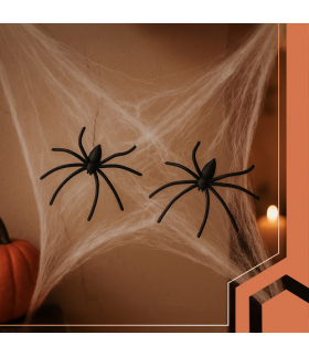 Sztuczna pajęczyna Halloween 2 pająki, biała duża sieć, dekoracja, zestaw 2 pająki Ruhhy 26074 18445